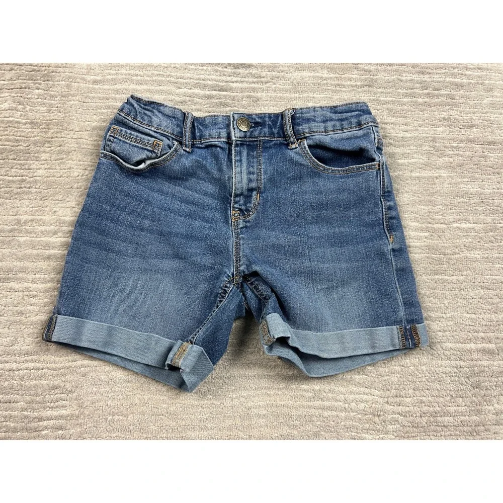 Gap Denim Shorts Girl Size 14 Blue Stretch Midi Short Cuffed Medium Wash Classic
